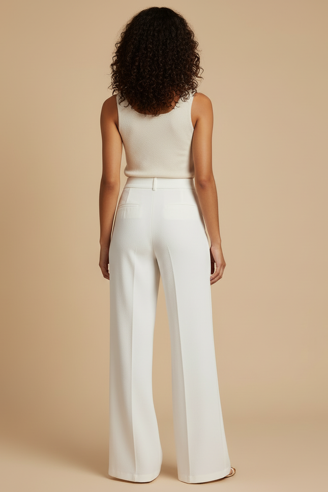 Pantalon Blanc Évasé Taille Haute Élégant - Gabardine - vue 2
