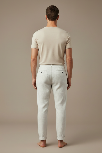 Pantalon Blanc Lin Décontracté Droit Homme Respirant - vue 2