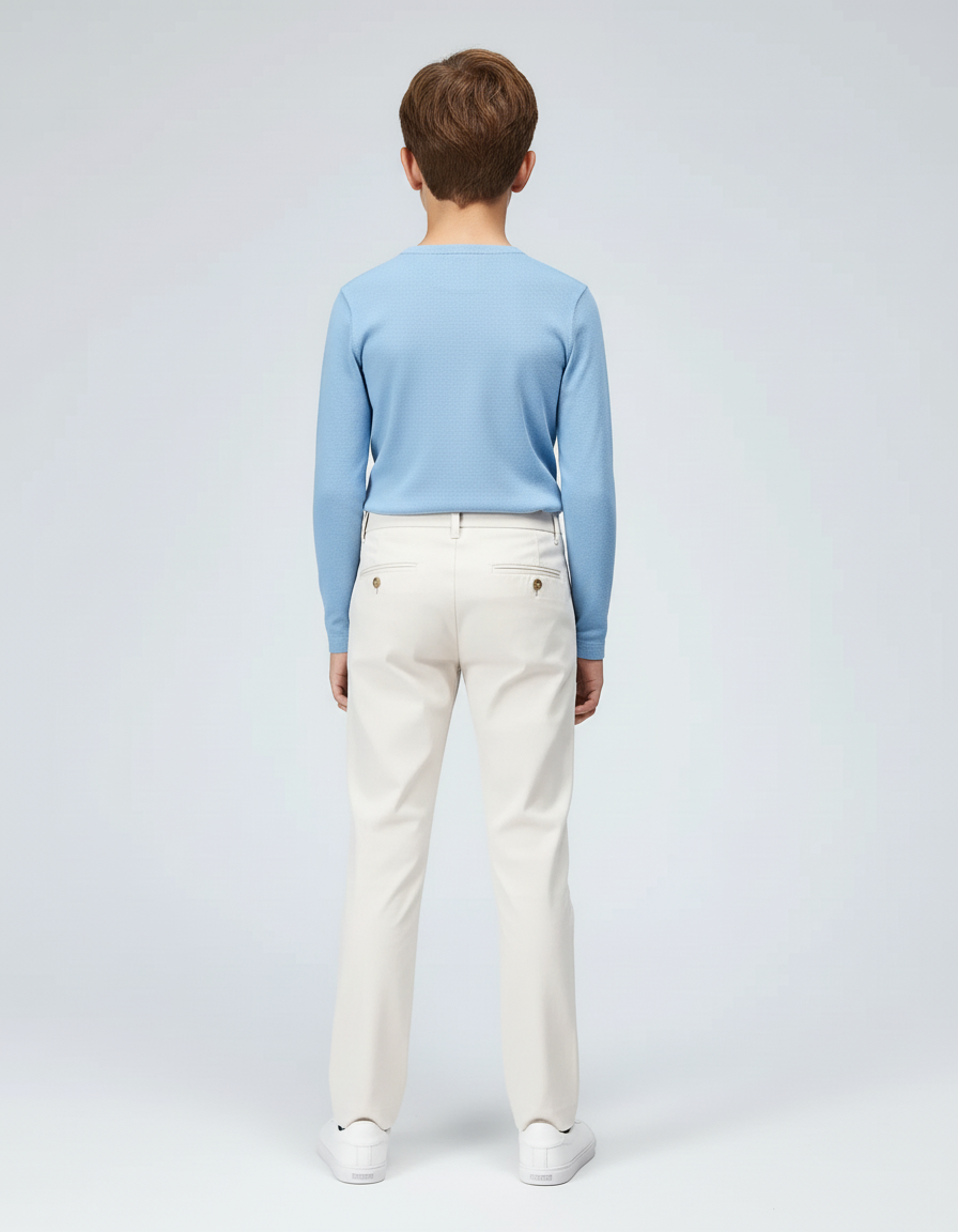Pantalon Blanc Droit Décontracté Garçon Coton - Beige - vue 2