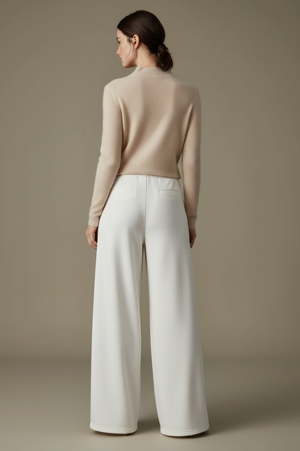 Pantalon Blanc Ample Fluide Taille Haute Cordon - Maille - vue 2