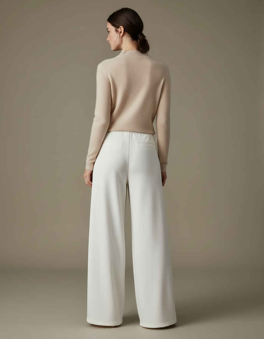 Pantalon Blanc Ample Fluide Taille Haute Cordon - Maille - vue 2