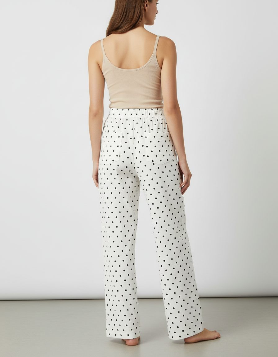 Pantalon Fluide Imprimé Noir Et Blanc - Lin - vue 2