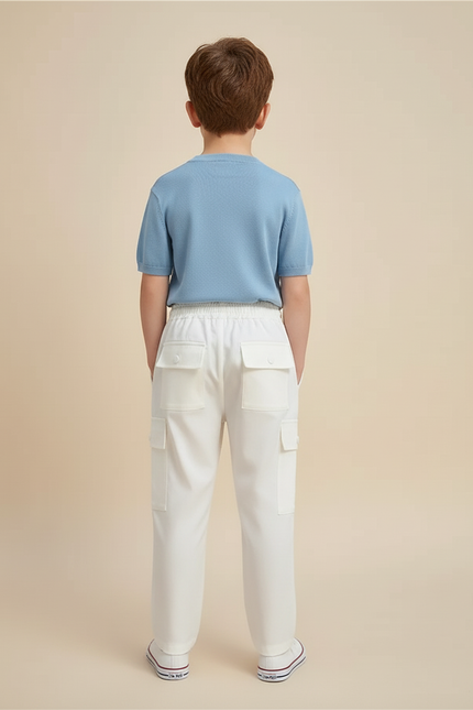 Pantalon Blanc Cargo Ample Coton Décontracté Enfant - vue 2