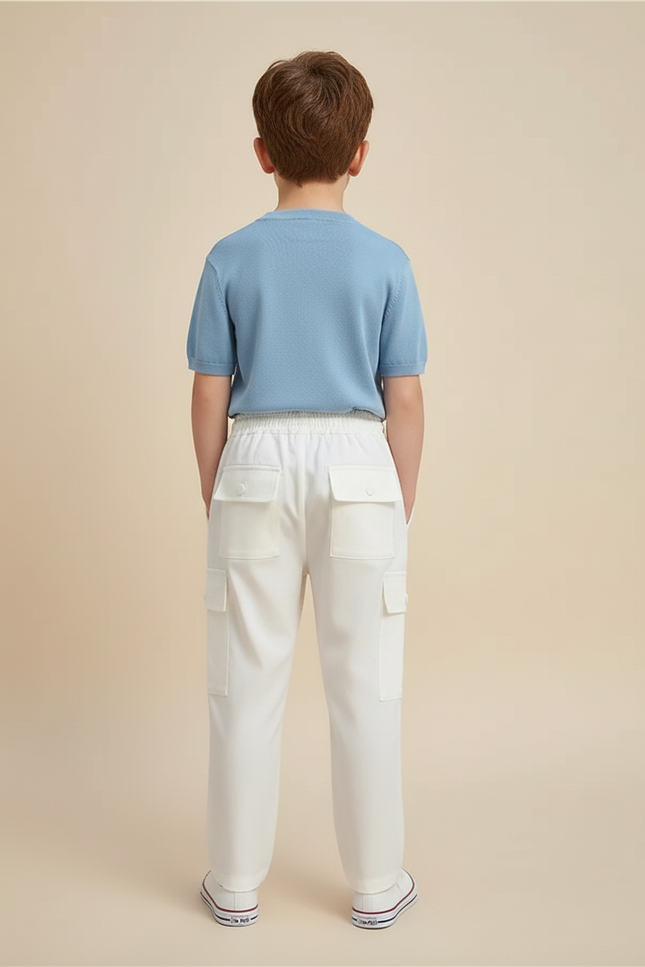 Pantalon Blanc Cargo Ample Coton Décontracté Enfant - vue 2