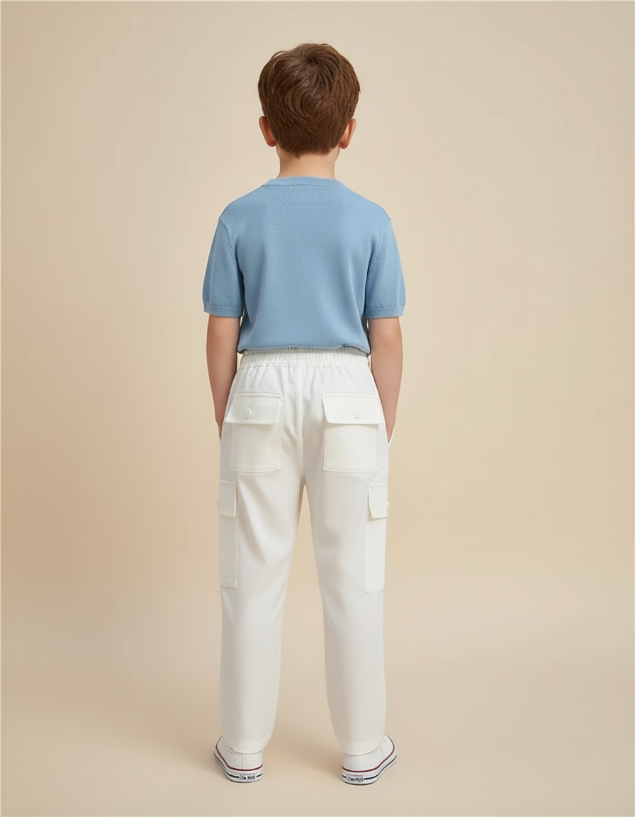Pantalon Blanc Cargo Ample Coton Décontracté Enfant - vue 2
