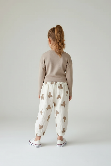 Pantalon Blanc Oursons Mignons Ample Coton Bébé - vue 2