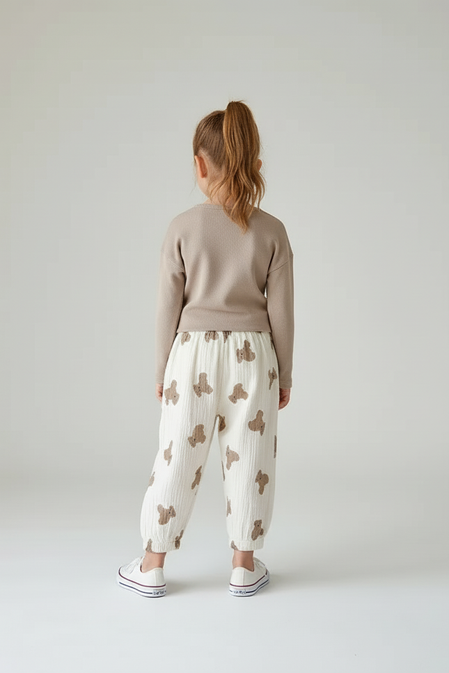 Pantalon Blanc Oursons Mignons Ample Coton Bébé - vue 2