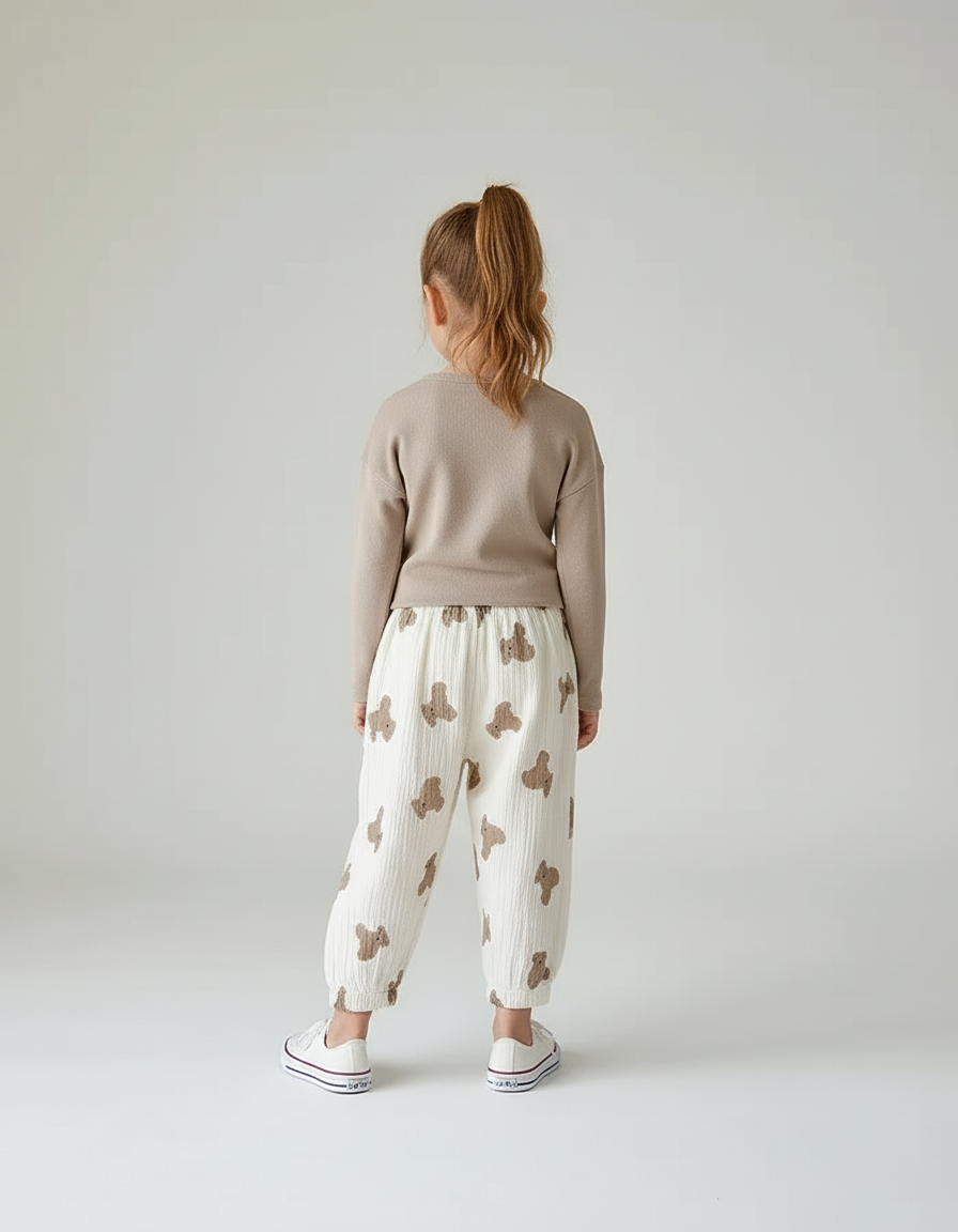 Pantalon Blanc Oursons Mignons Ample Coton Bébé - vue 2