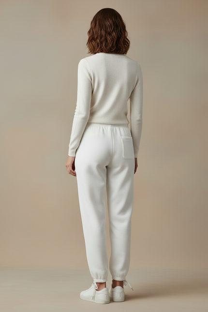 Pantalon Blanc Molleton Femme Taille Haute Jogger - vue 2