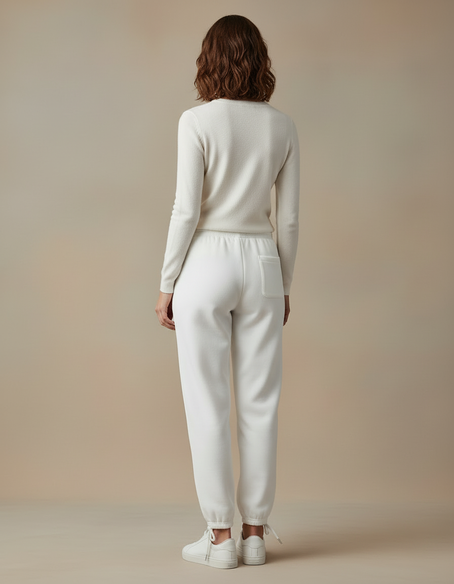 Pantalon Blanc Molleton Femme Taille Haute Jogger - vue 2