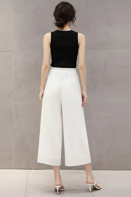 Pantalon Blanc Fluide Ample Chiffon Taille Haute Décontracté - Polyester - vue 2