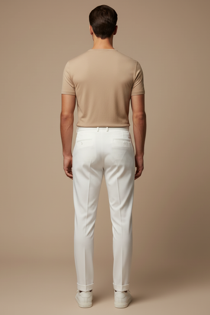 Pantalon Blanc Plissé Habillé Décontracté Homme - Gabardine - vue 2