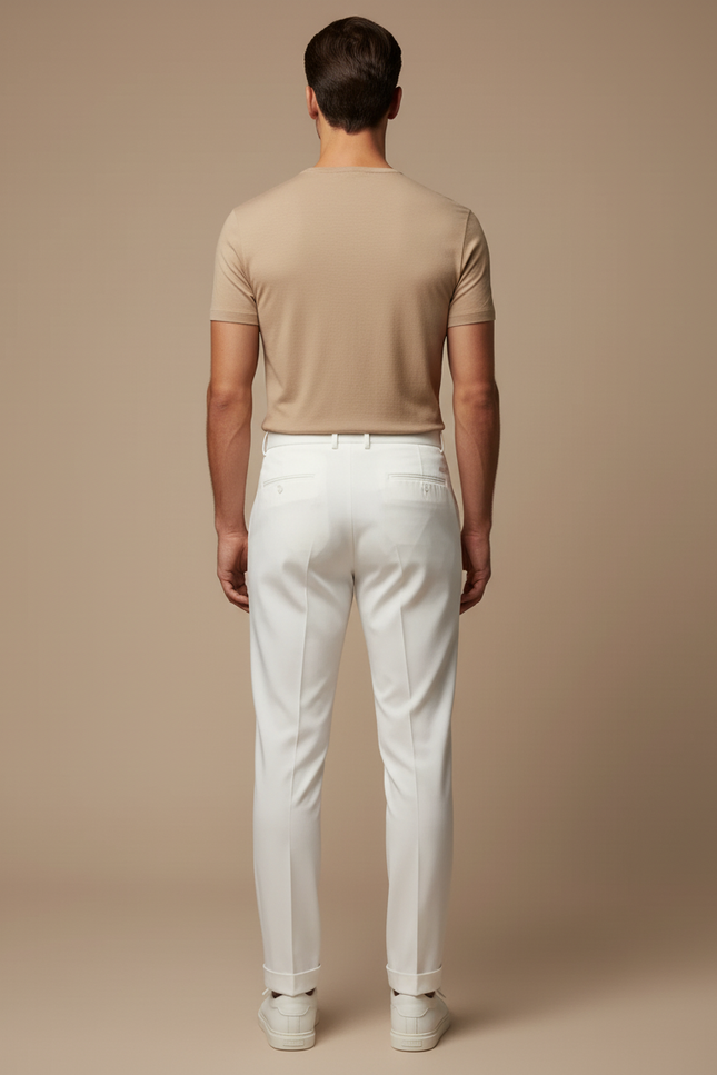 Pantalon Blanc Plissé Habillé Décontracté Homme - Gabardine - vue 2