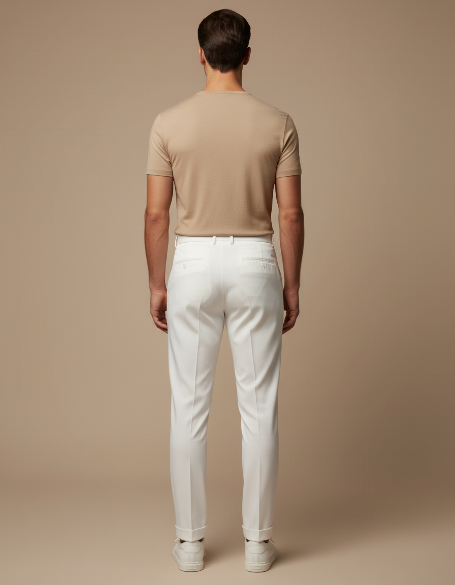 Pantalon Blanc Plissé Habillé Décontracté Homme - Gabardine - vue 2