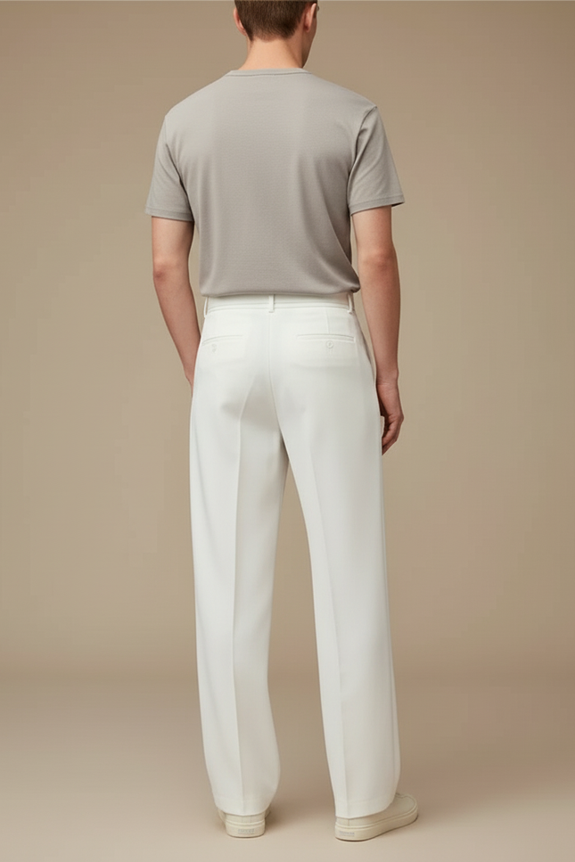 Pantalon Blanc Homme Fluide Décontracté Élégant Ceinturé - Polyester - vue 2