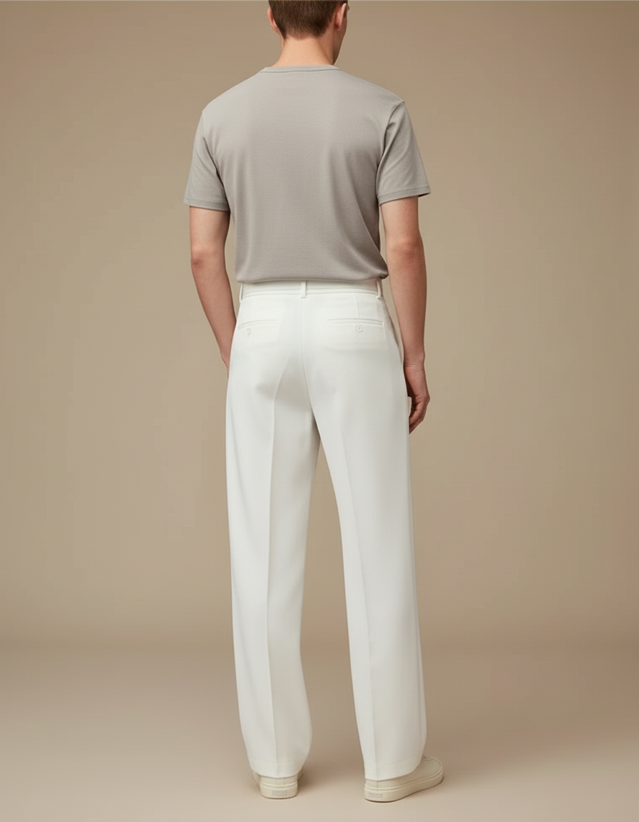 Pantalon Blanc Homme Fluide Décontracté Élégant Ceinturé - Polyester - vue 2