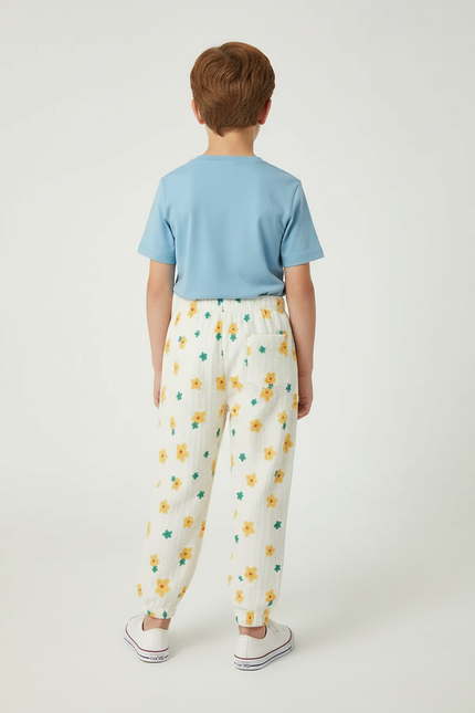 Pantalon Blanc Fleuri Ample Coton Enfant Garçon - Imprimé - vue 2