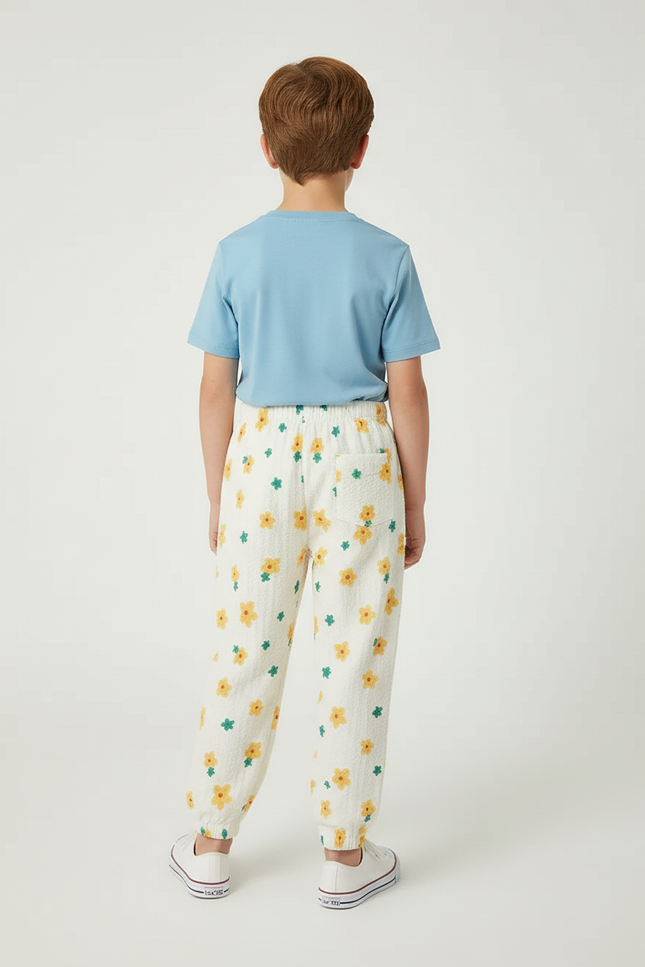 Pantalon Blanc Fleuri Ample Coton Enfant Garçon - Imprimé - vue 2