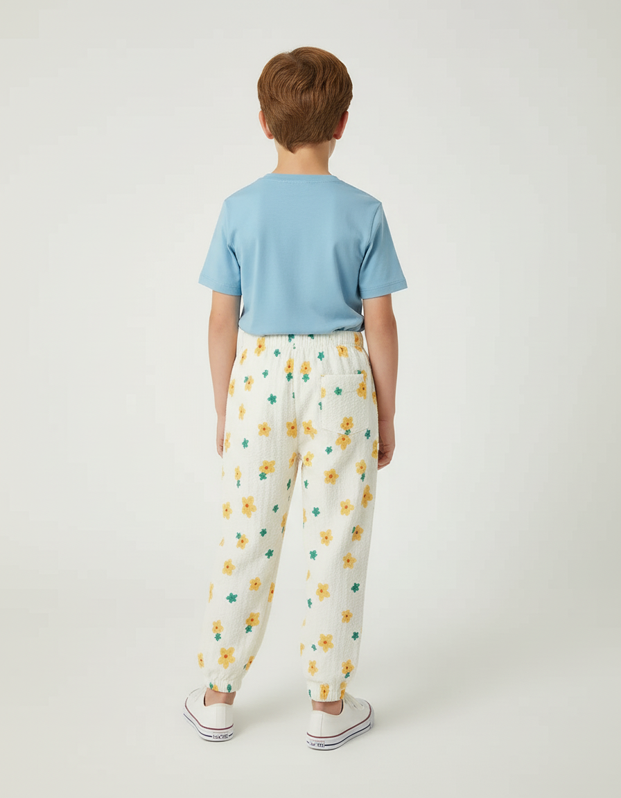 Pantalon Blanc Fleuri Ample Coton Enfant Garçon - Imprimé - vue 2