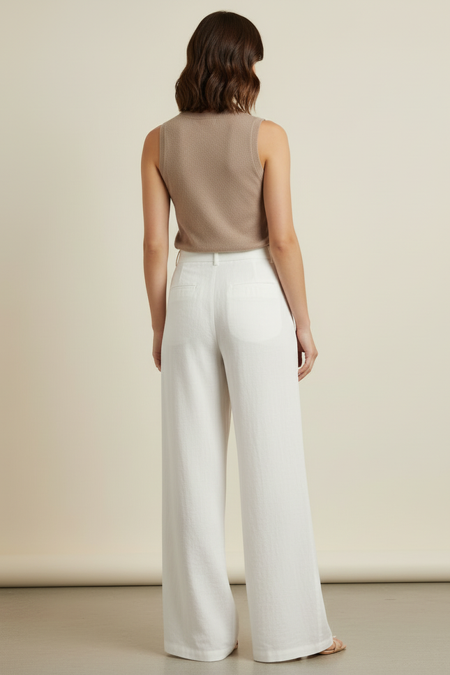 Pantalon Blanc Fluide Lin Ample Taille Haute - vue 2