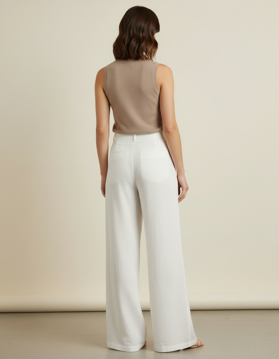 Pantalon Blanc Fluide Lin Ample Taille Haute - vue 2