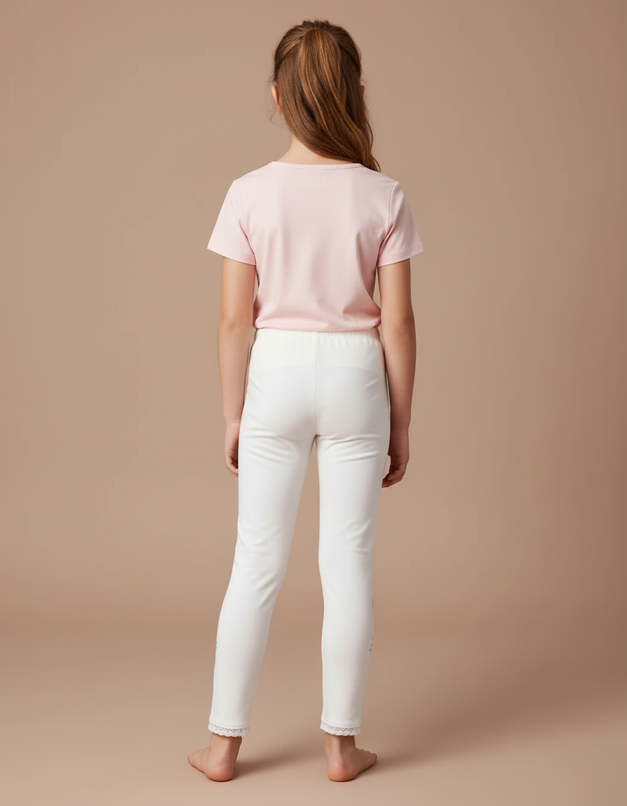 Pantalon Blanc Fille Slim Flocons Brodés Hiver - Molleton - vue 2