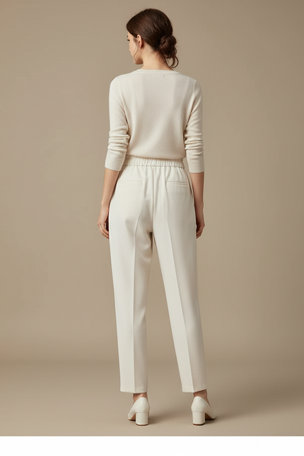 Pantalon Blanc Taille Haute Ceinture - Beige Polyester - vue 2