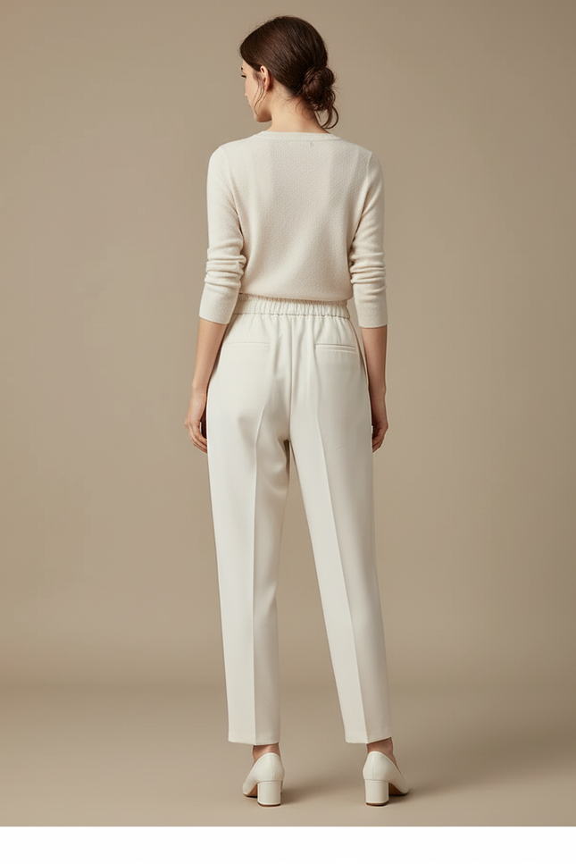 Pantalon Blanc Taille Haute Ceinture - Beige Polyester - vue 2