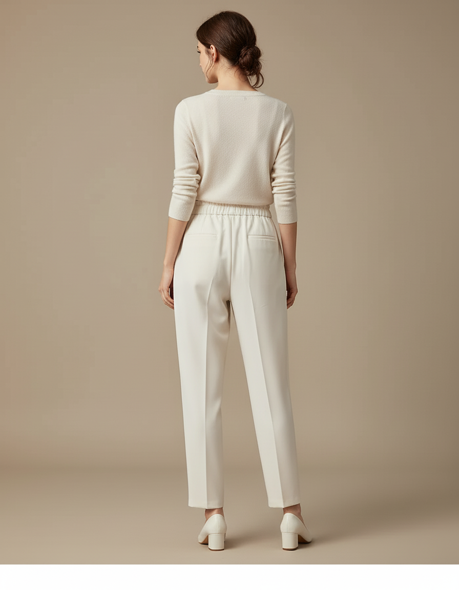 Pantalon Blanc Taille Haute Ceinture - Beige Polyester - vue 2