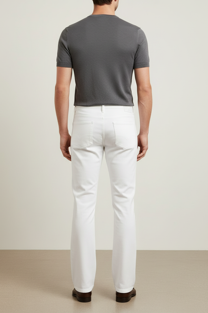 Pantalon Blanc Homme Droit Décontracté Uni - Jean - vue 2