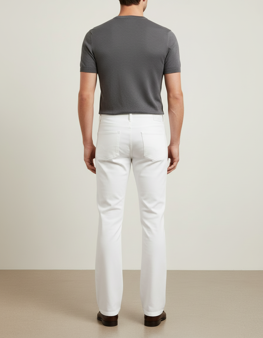 Pantalon Blanc Homme Droit Décontracté Uni - Jean - vue 2