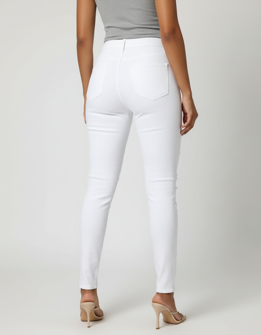 Pantalon Blanc Déchiré Skinny Taille Haute Femme - Jean - vue 2
