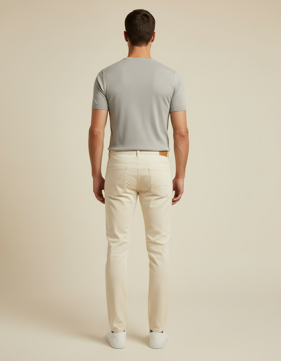 Pantalon Blanc Homme Slim Stretch Décontracté Crème - Beige Gabardine - vue 2
