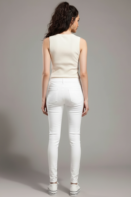 Pantalon Blanc Femme Slim Brodé Délavé - Jean - vue 2