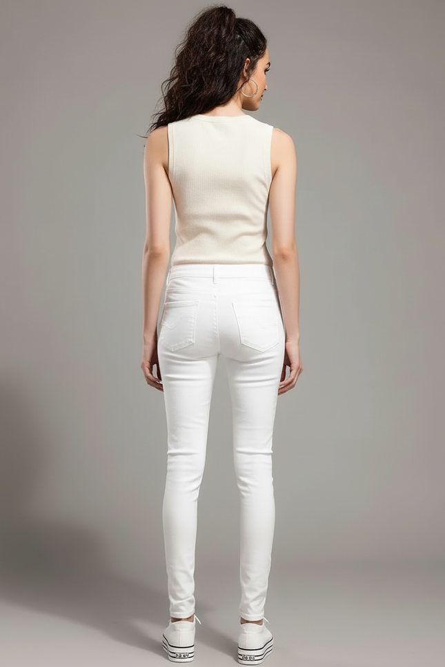 Pantalon Blanc Femme Slim Brodé Délavé - Jean - vue 2