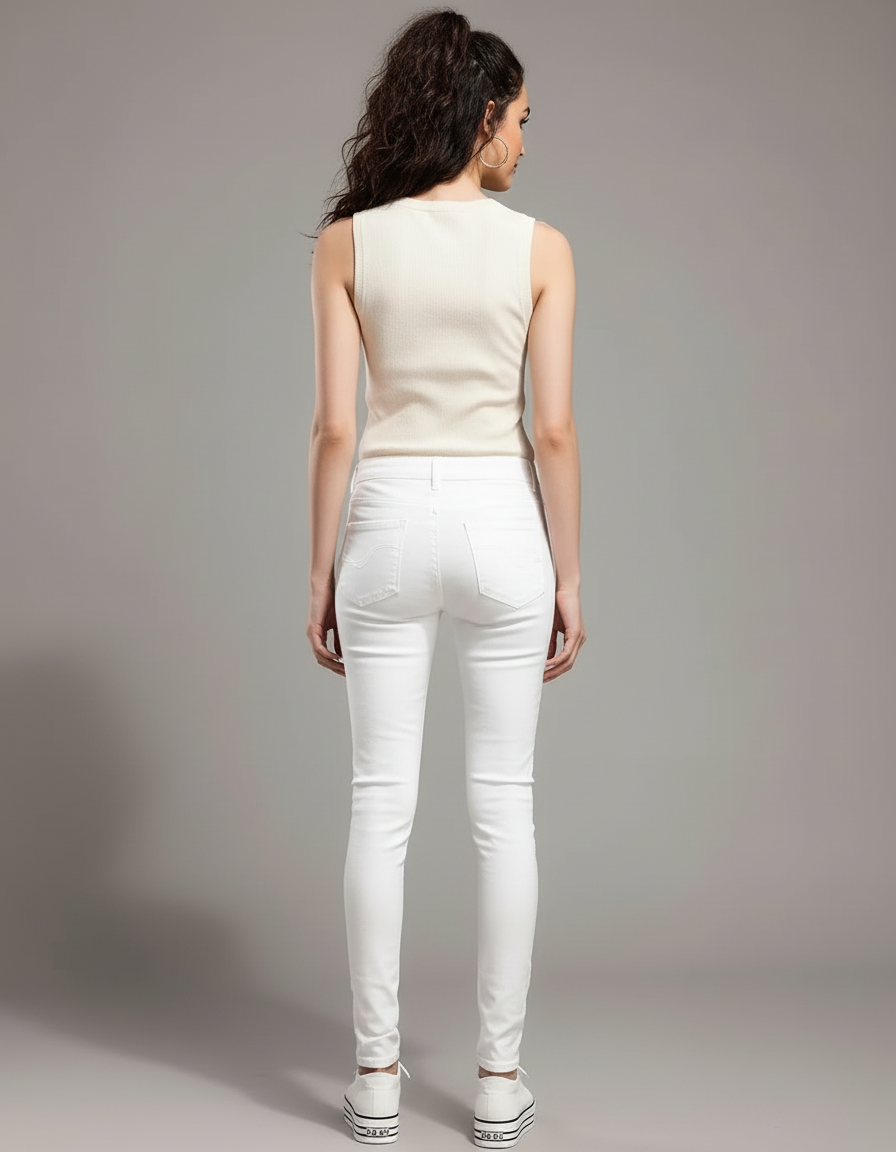 Pantalon Blanc Femme Slim Brodé Délavé - Jean - vue 2