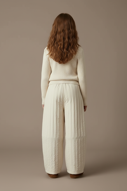 Pantalon Blanc Matelassé Ample Enfant Chaud Décontracté Côtelé - Molleton - vue 2