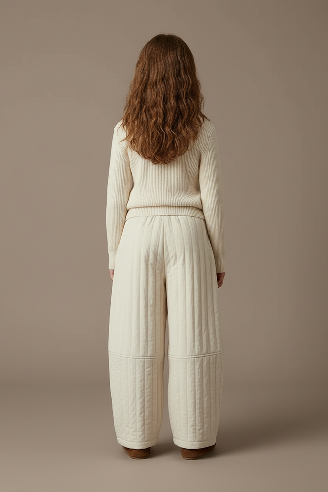 Pantalon Blanc Matelassé Ample Enfant Chaud Décontracté Côtelé - Molleton - vue 2