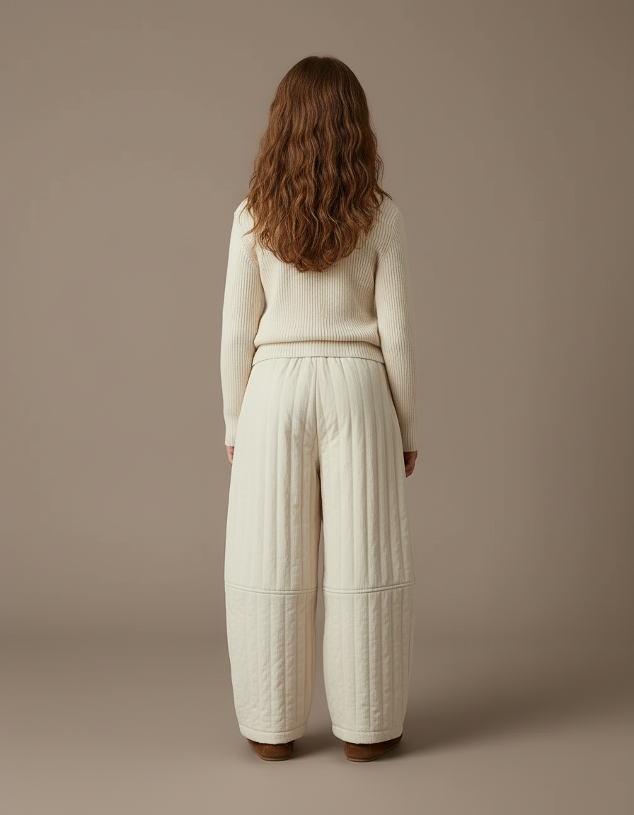 Pantalon Blanc Matelassé Ample Enfant Chaud Décontracté Côtelé - Molleton - vue 2