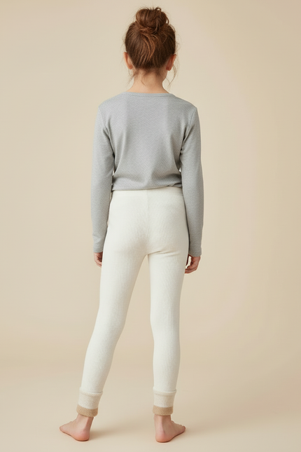 Pantalon Blanc Côtelé Chaud Confortable Enfant - Maille - vue 2