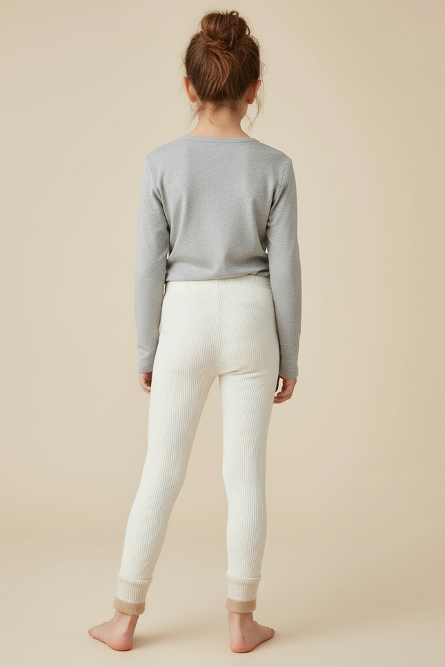 Pantalon Blanc Côtelé Chaud Confortable Enfant - Maille - vue 2