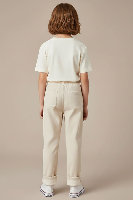 Pantalon Blanc Côtelé Droit Doublé Chaud Enfant - Beige Cordé - vue 2