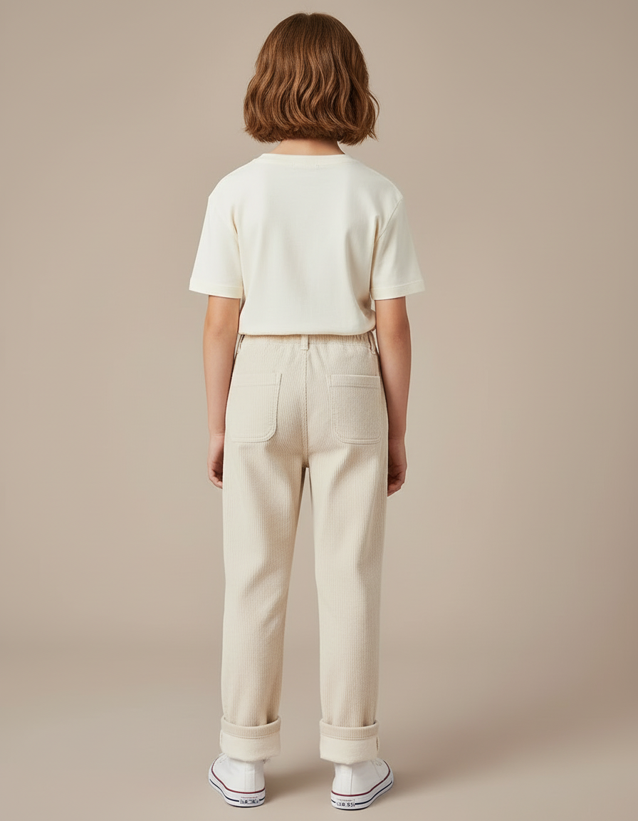 Pantalon Blanc Côtelé Droit Doublé Chaud Enfant - Beige Cordé - vue 2