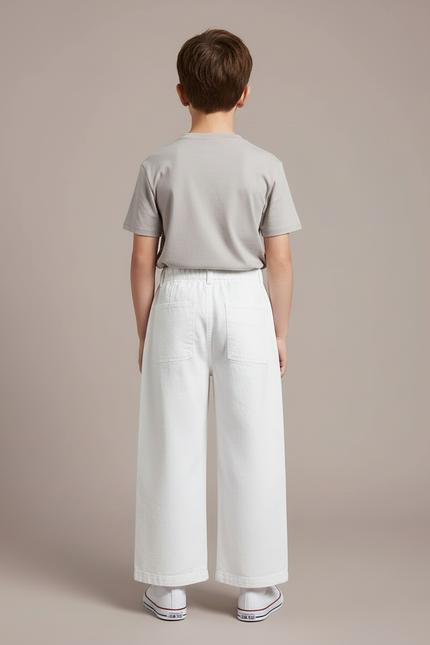 Pantalon Blanc Ample Décontracté Coton Enfant - Toile - vue 2