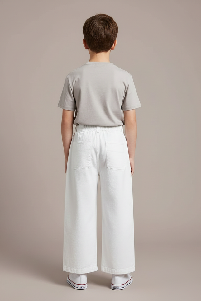 Pantalon Blanc Ample Décontracté Coton Enfant - Toile - vue 2