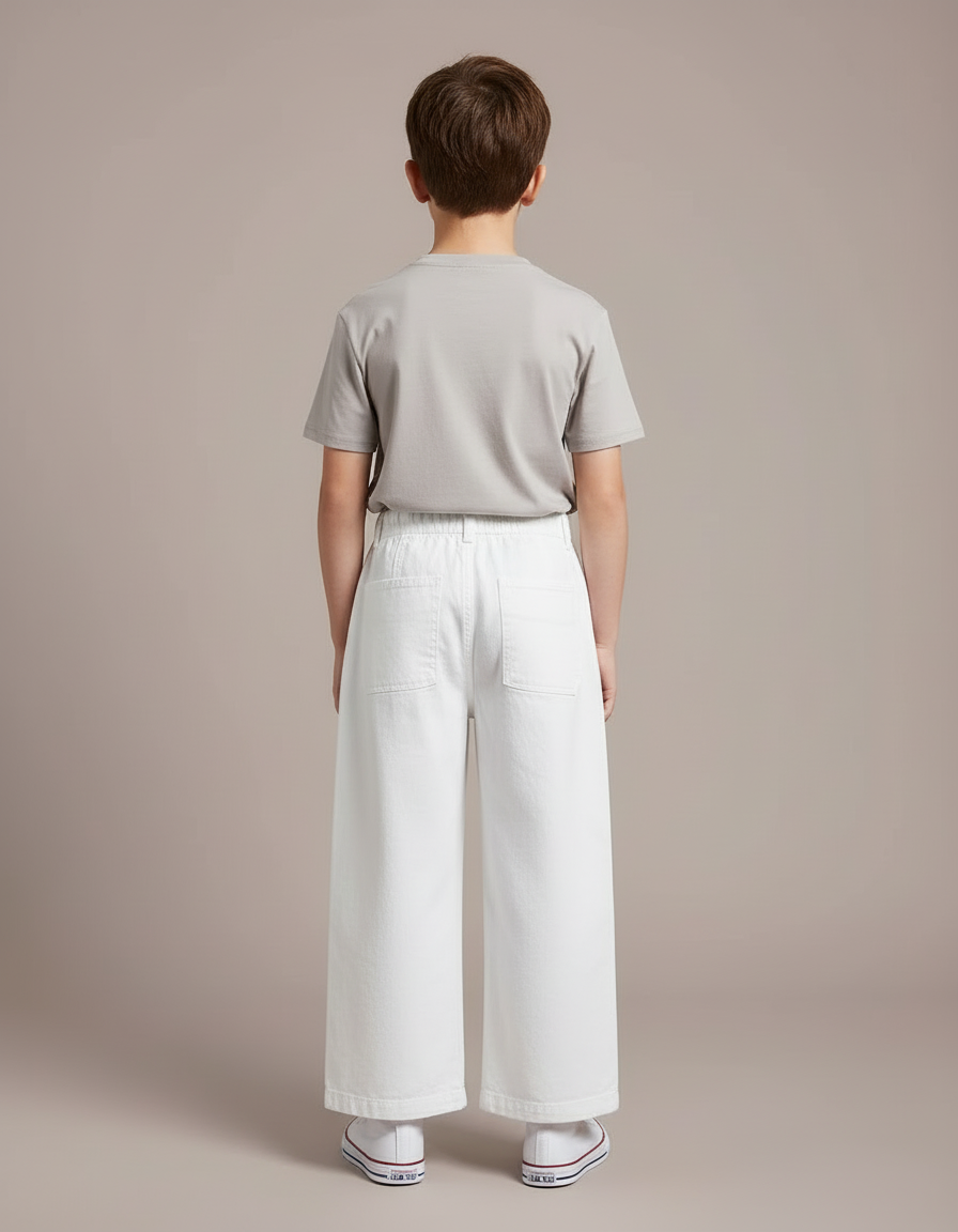 Pantalon Blanc Ample Décontracté Coton Enfant - Toile - vue 2