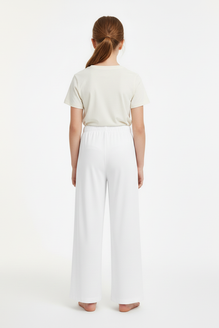 Pantalon Blanc Fluide Ample Fille Décontracté - Viscose - vue 2