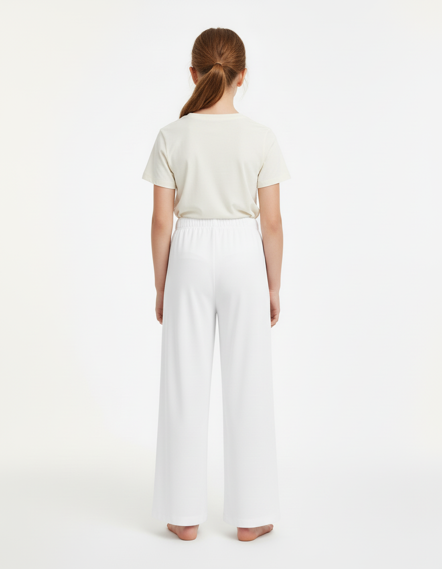 Pantalon Blanc Fluide Ample Fille Décontracté - Viscose - vue 2