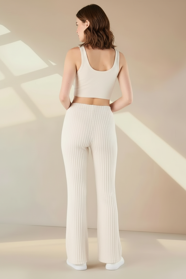 Pantalon Stretch Blanc Femme - Beige Maille - vue 2