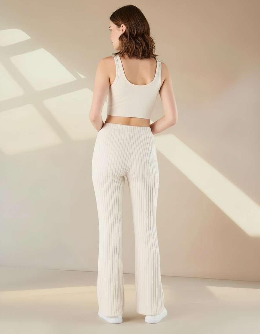Pantalon Stretch Blanc Femme - Beige Maille - vue 2